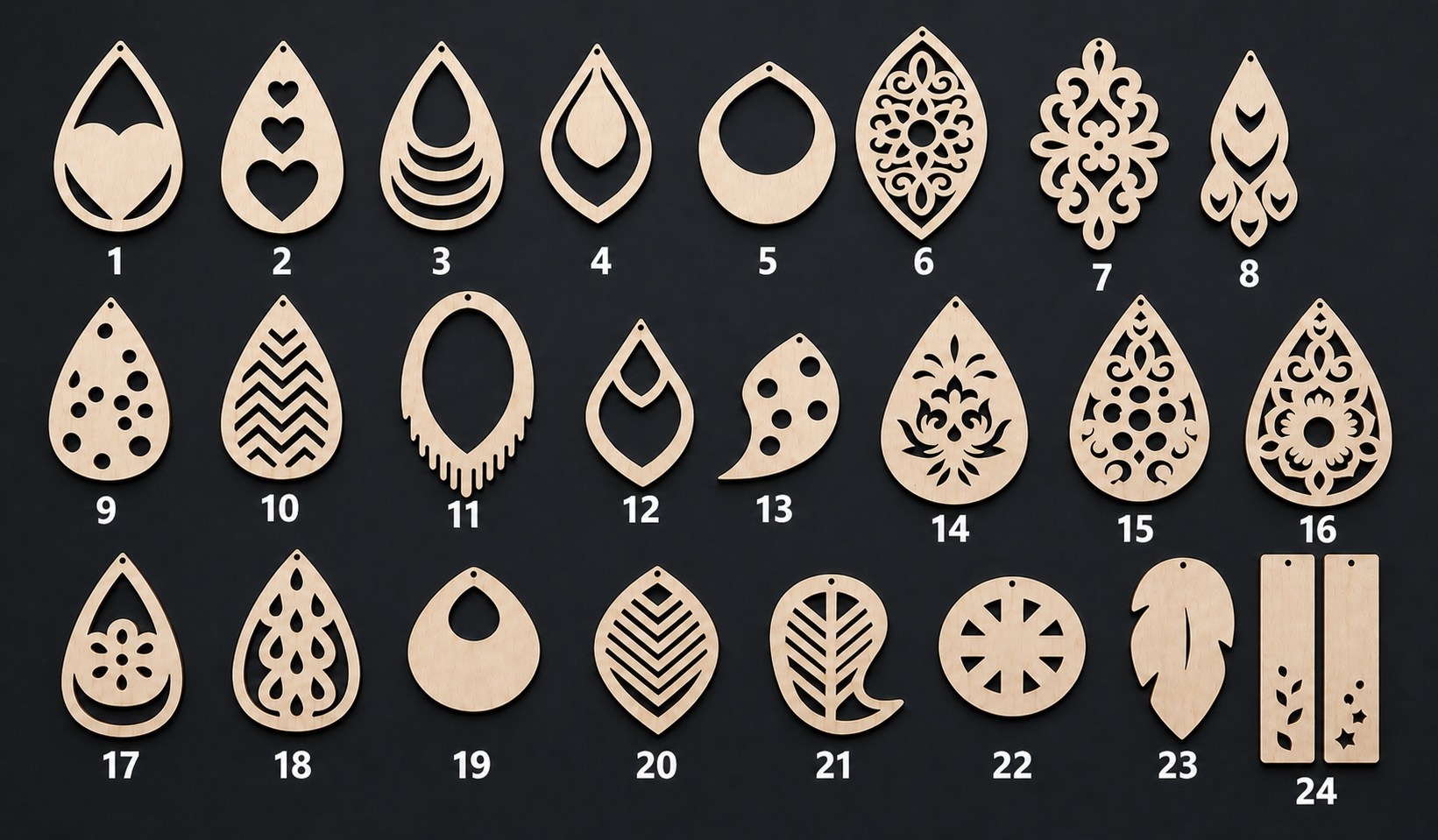 Boucles d'oreilles en bois – Forme au choix (Série 1)