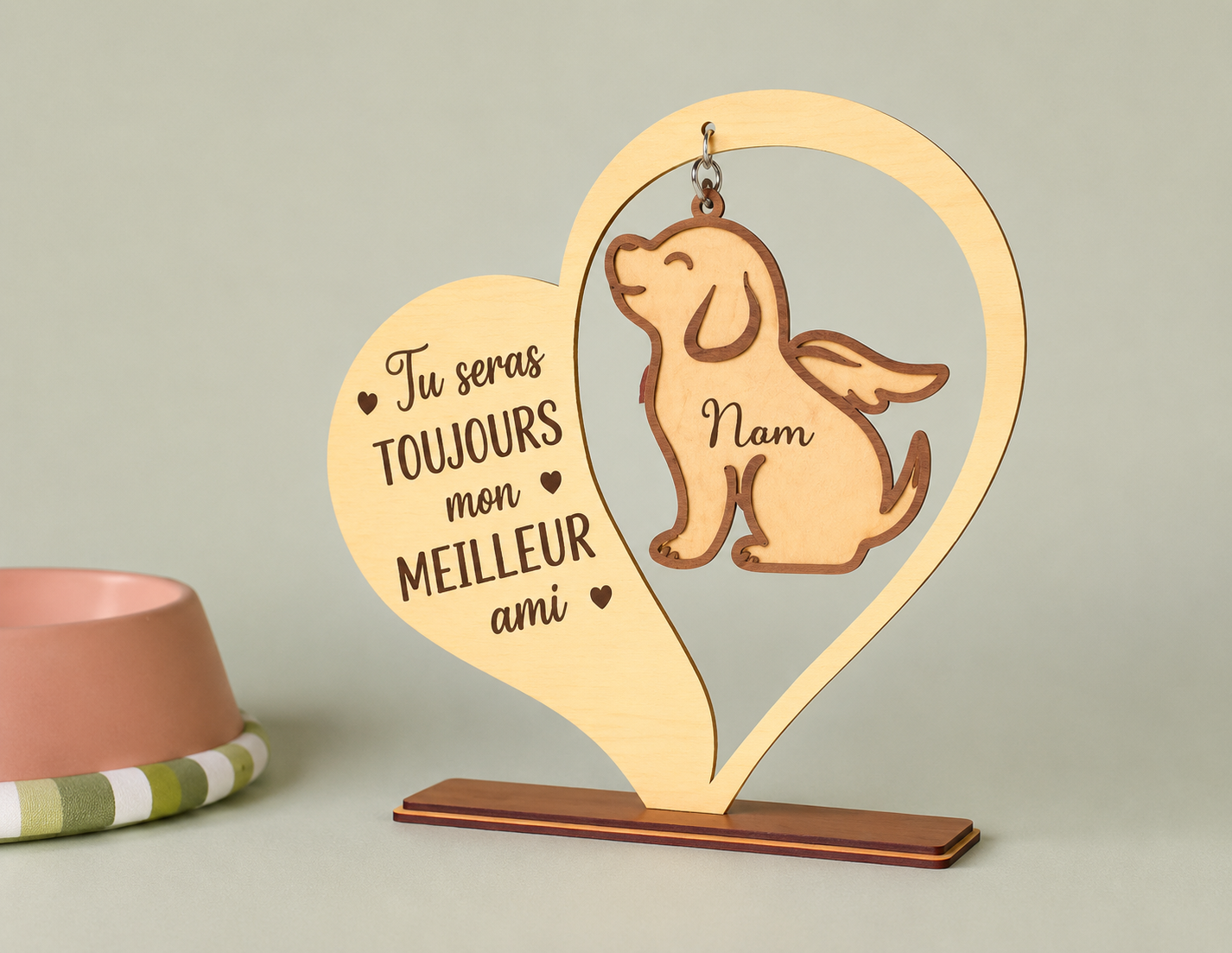 Cœur en bois gravé « Tu seras toujours mon meilleur ami » | Chien personnalisé