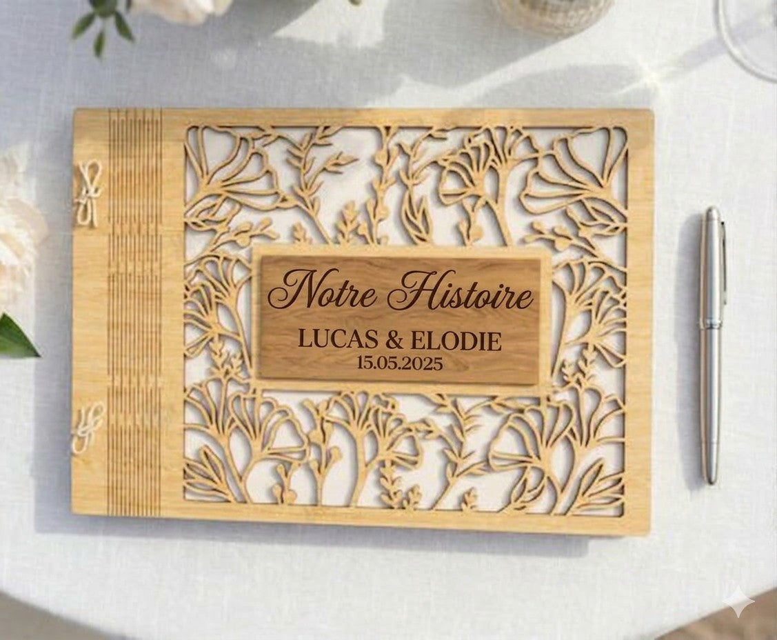 Livre d'or mariage gravé sur mesure | L'Atelier Gravure Nice
