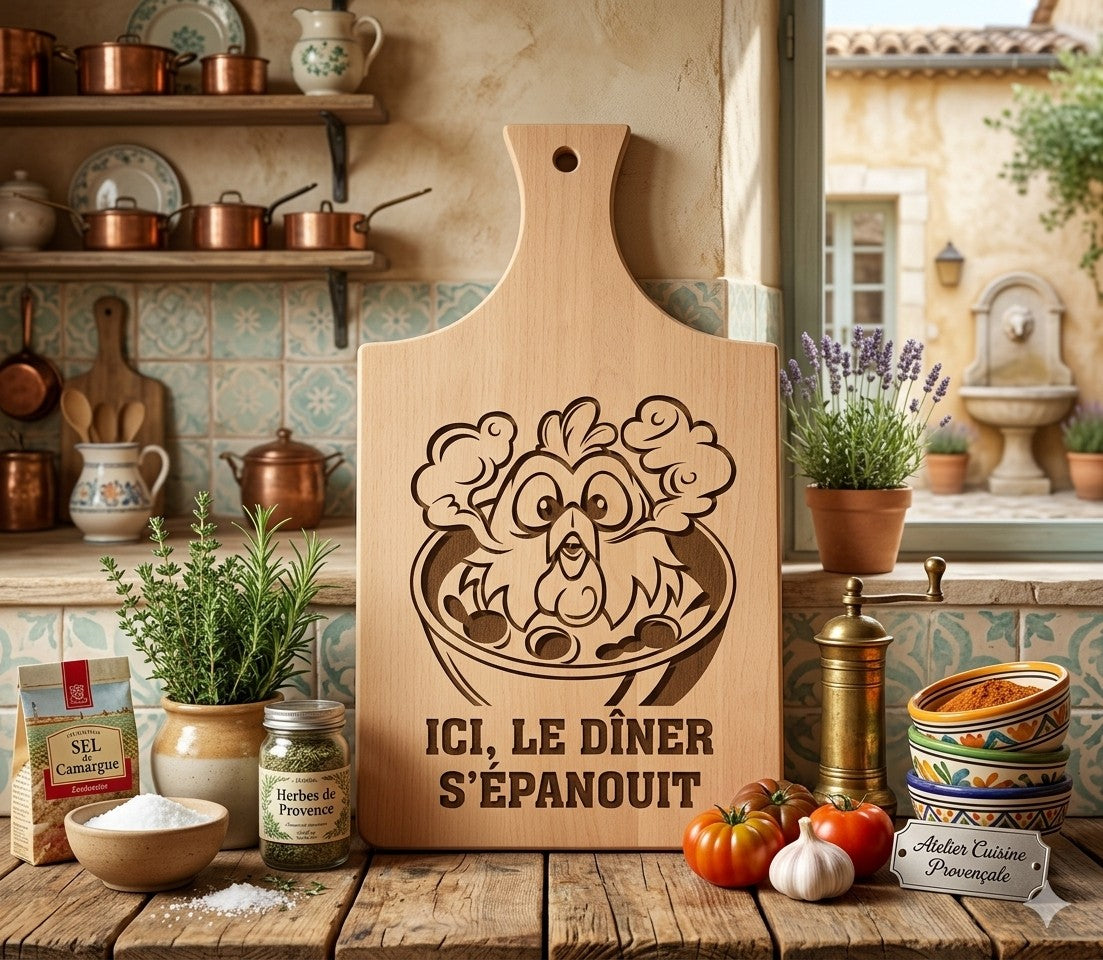Planche à découper gravée humour cuisine | L'Atelier Gravure Nice