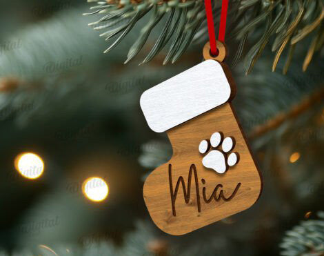 Boule de Noël patte de chien gravée au laser