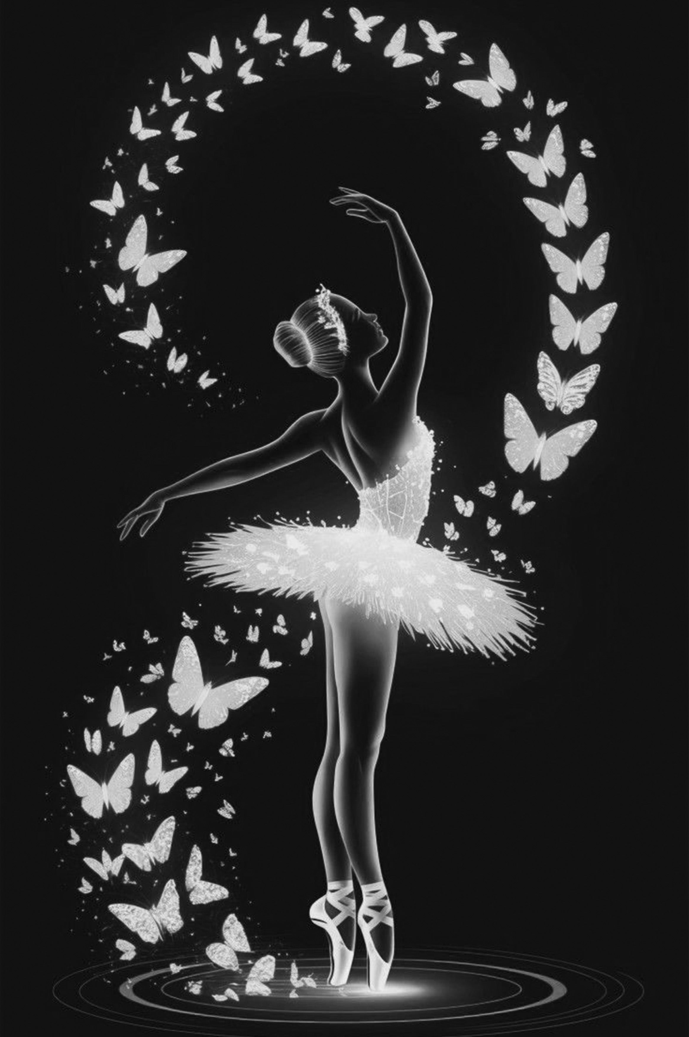 Miroir gravé au laser — Danseuse & Papillons | Format A4